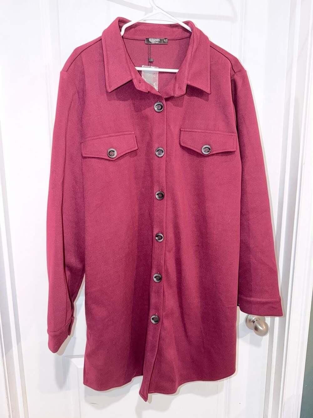 FANIN Los Angeles Women's Burgundy Long Sleeve Button-Down Shacket Jacket Size L